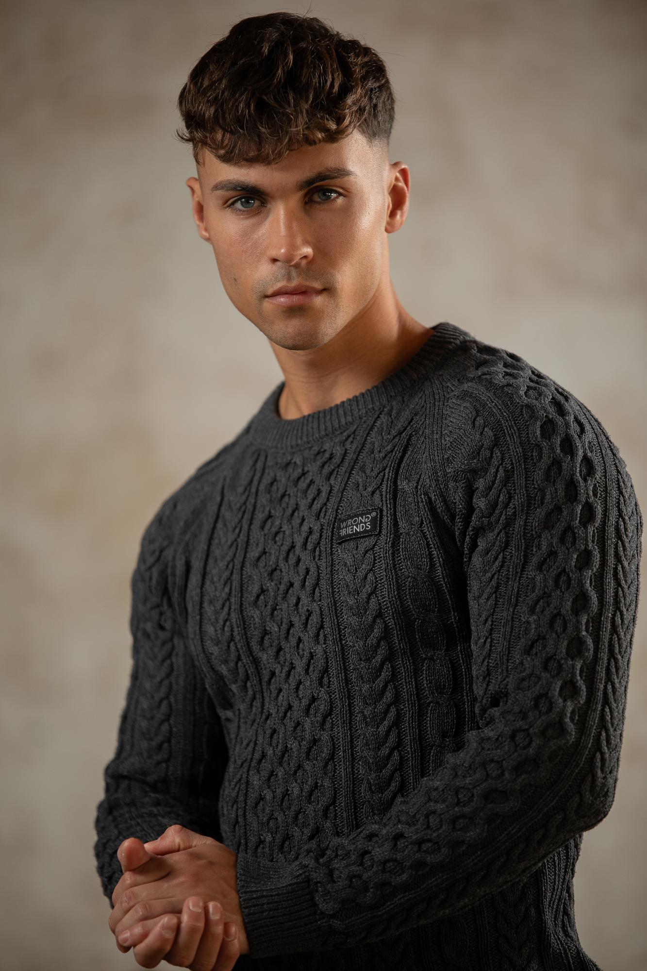 CORBY CABLE KNIT SWEATER (FW24-25) - DARK GREY